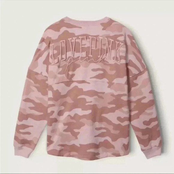 NWT VS Victoria’s Secret Pink Varsity Crew Sweatshirt Camo Pink - Picture 1 of 6